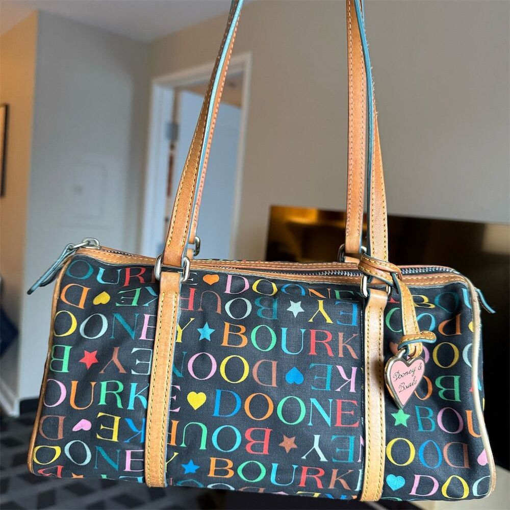 Vintage Dooney & Bourke Multicolor Graffiti Barrel Shoulder Bag